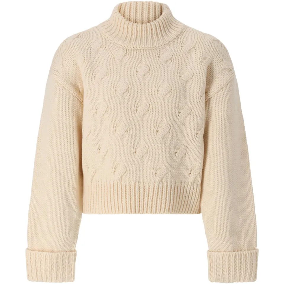 Retour Jeans boxy coltrui met kabels - beige Effen Lichtbeige