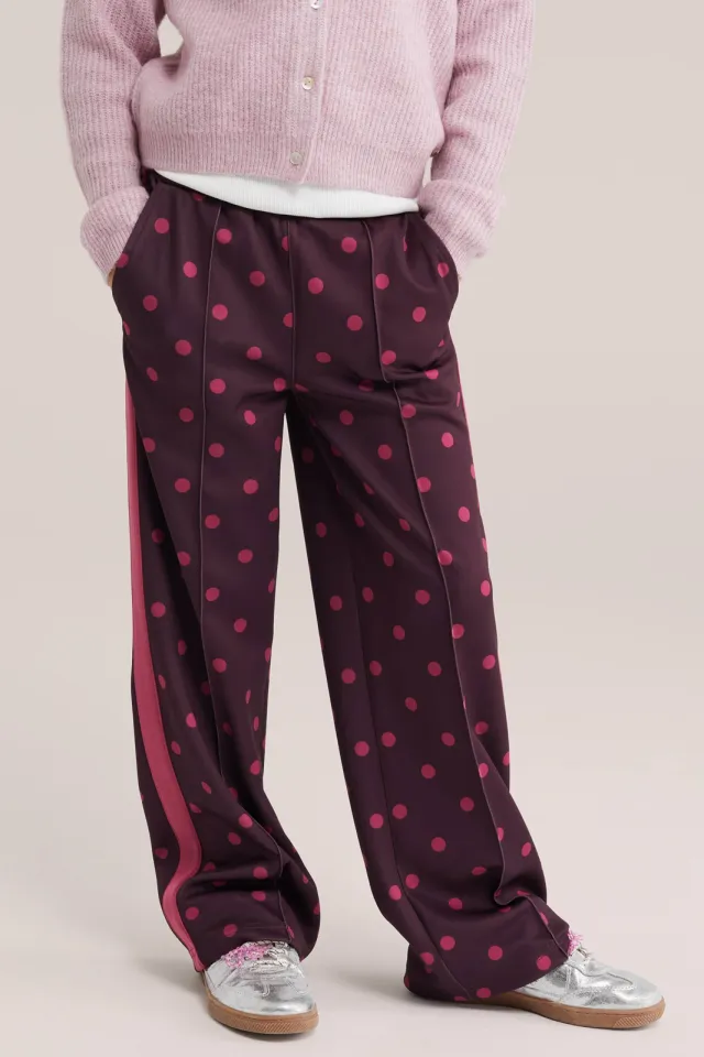 WE Fashion loose fit joggingbroek met stippen donkerrood donkerrood/roze, foto 3