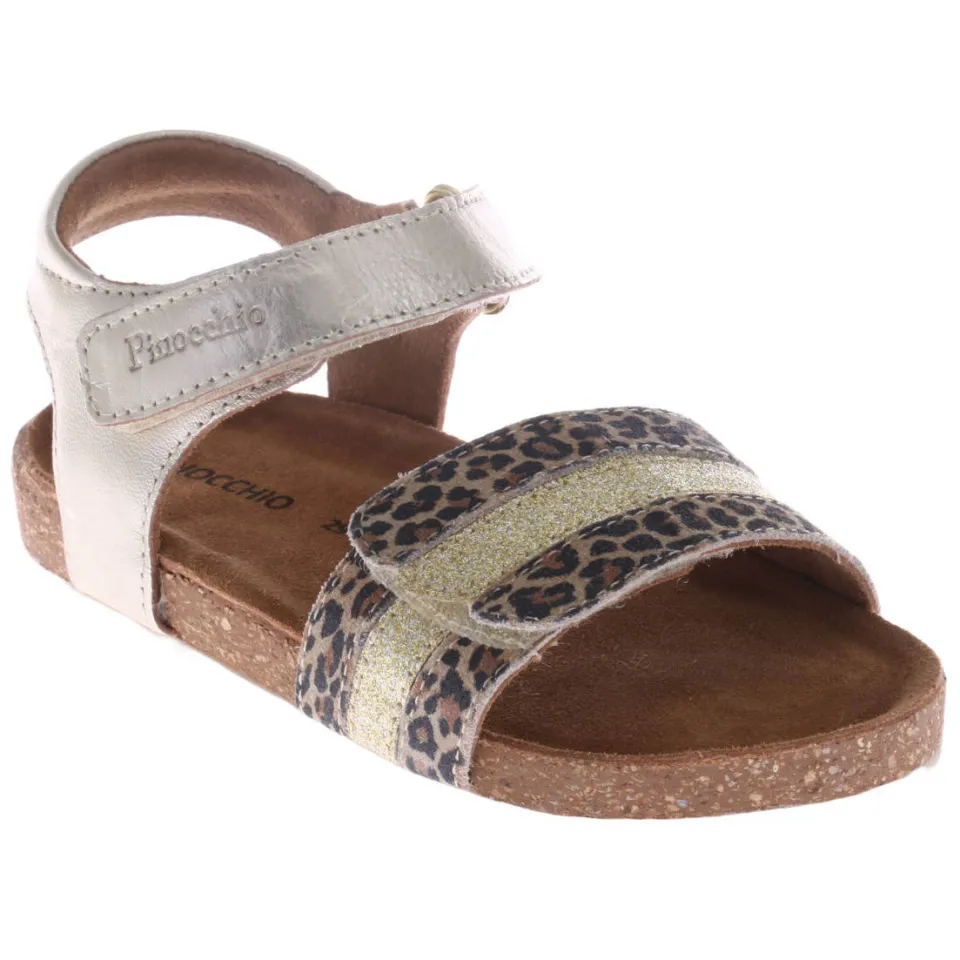 Pinocchio leren sandalen met panterprint - champagne/bruin, foto 3