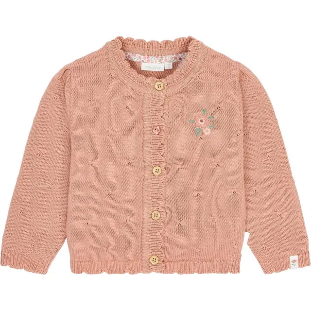 Little Dutch katoenen gebreid gebloemd vest met borduursels - roze