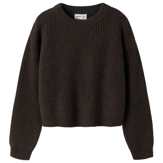 NAME IT KIDS oversized gebreide trui met wol - donkerbruin