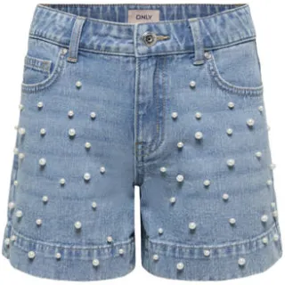Only Kids Only Girl regular short met parels lichtblauwe denim Light blue denim