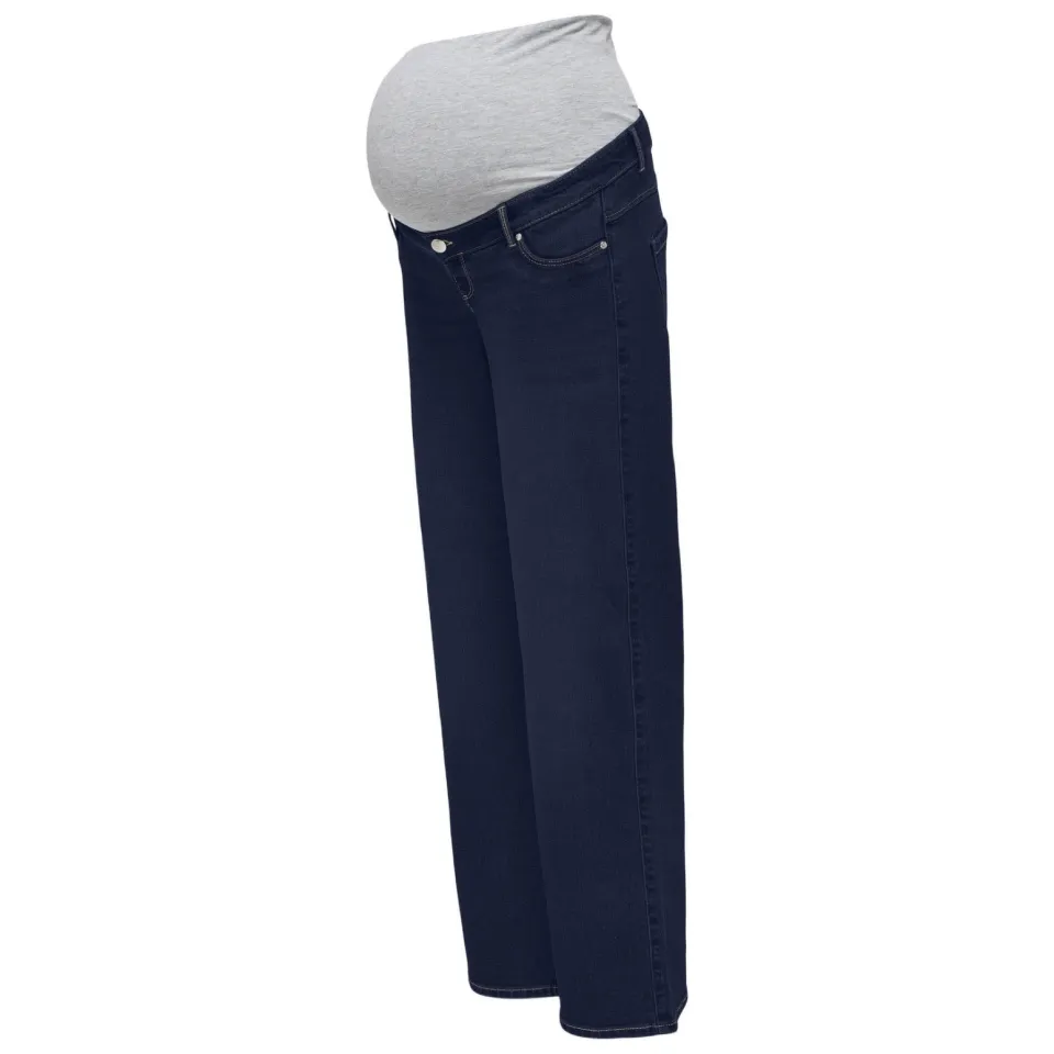 Only MATERNITY low waist zwangerschaps wide leg jeans dark blue denim, foto 3