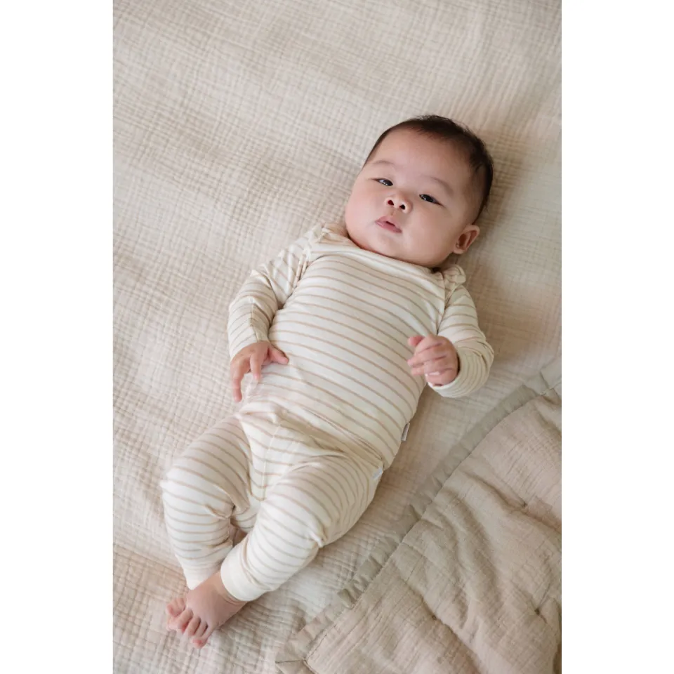 Noppies baby gestreepte longsleeve ecru V-hals Offwhite/ecru