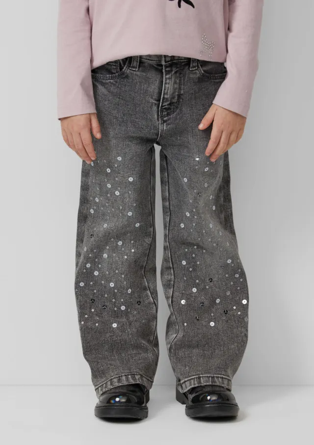 s.Oliver wide leg high waist wide leg jeans grey denim met pailletten, foto 3