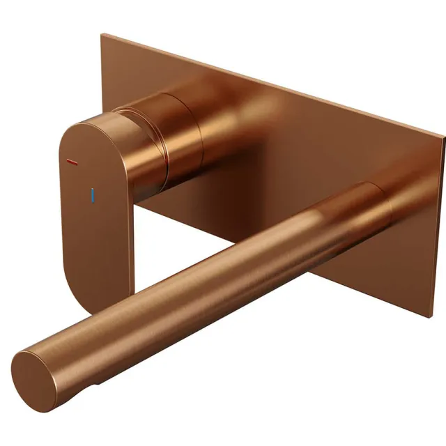 Brauer Inbouw Wastafelmengkraan Brauer Copper Edition Coldstart Rechte Uitloop Platte Hendel Links Geborsteld Koper PVD Met Afdekplaat