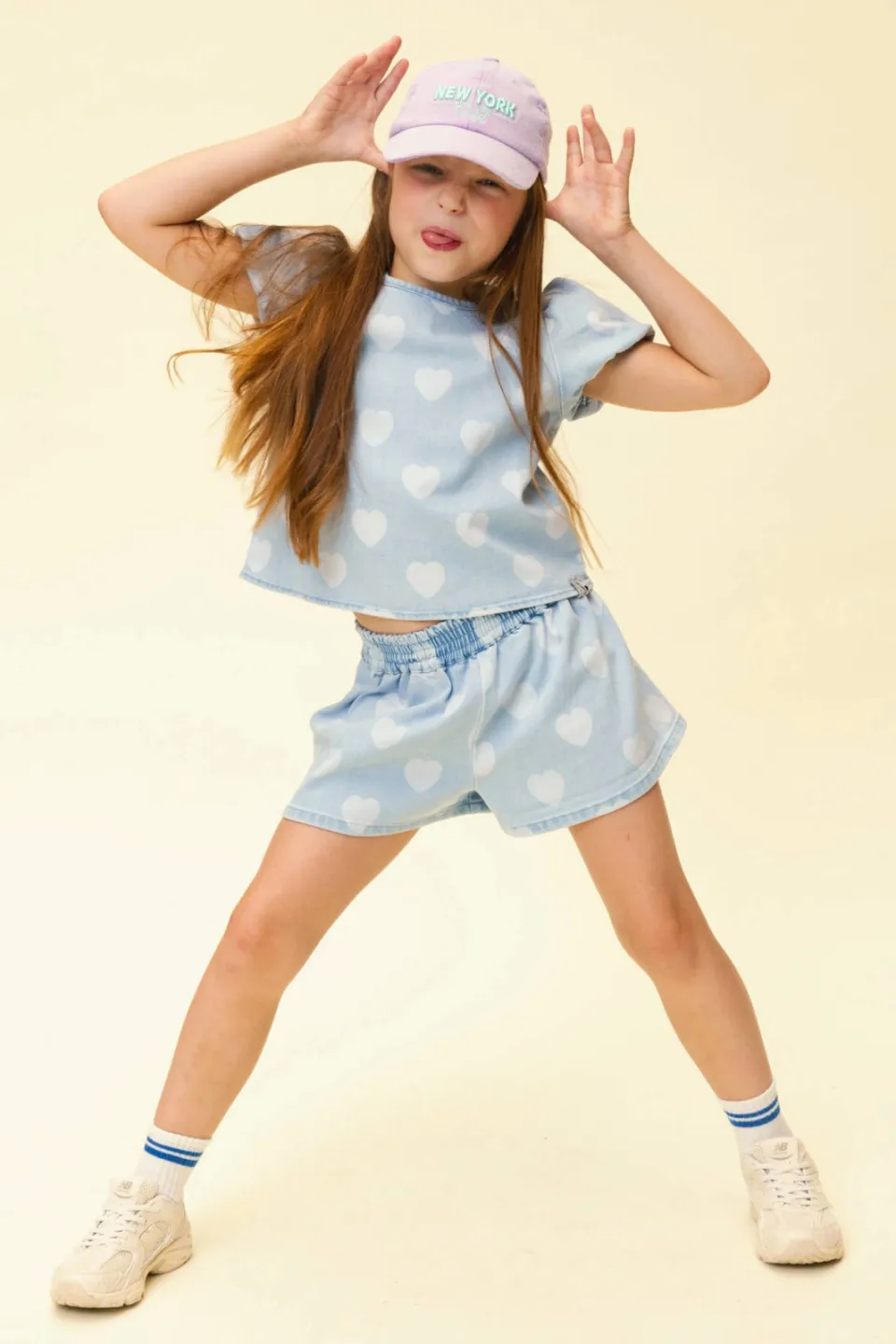 LOOXS little T-shirt met hartjes lichtblauw light blue denim, foto 4