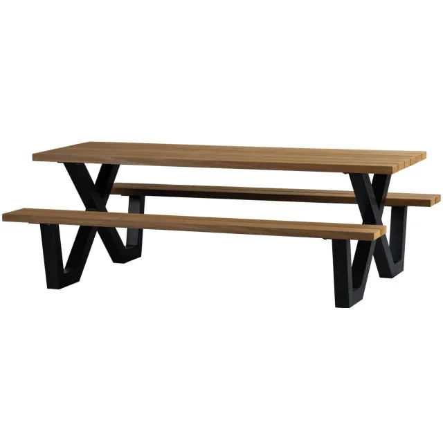 WOOOD Tablo Picknicktafel - Ayous - Zand - 75x206x145 cm natural/black