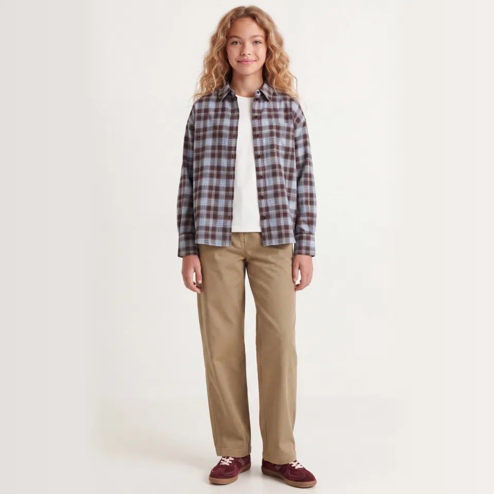 JJXX GIRL JXJAMIE geruite blouse bruin lichtblauw Bruin/lichtblauw