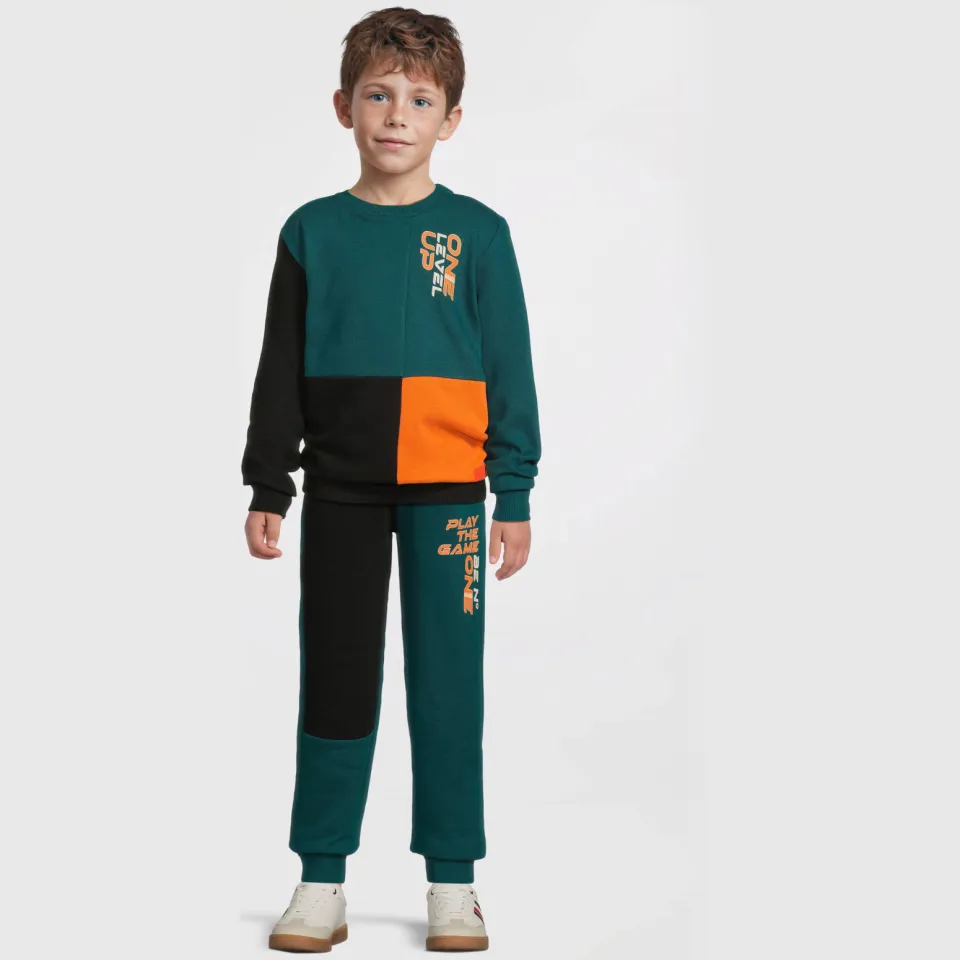 Orange Stars colourblock fleece joggingbroek Adam teal Teal/zwart