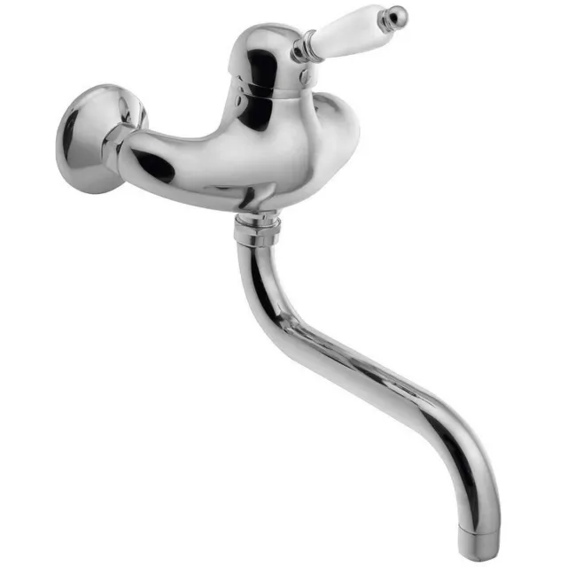 Sapho Inbouw Wastafelmengkraan Sapho Kirké 1-hendel Wit Retro Uitloop Gebogen 20 cm Chroom