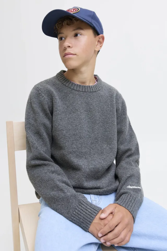 Jack & Jones JUNIOR pullover grijs melange gebreid Donkergrijs melange