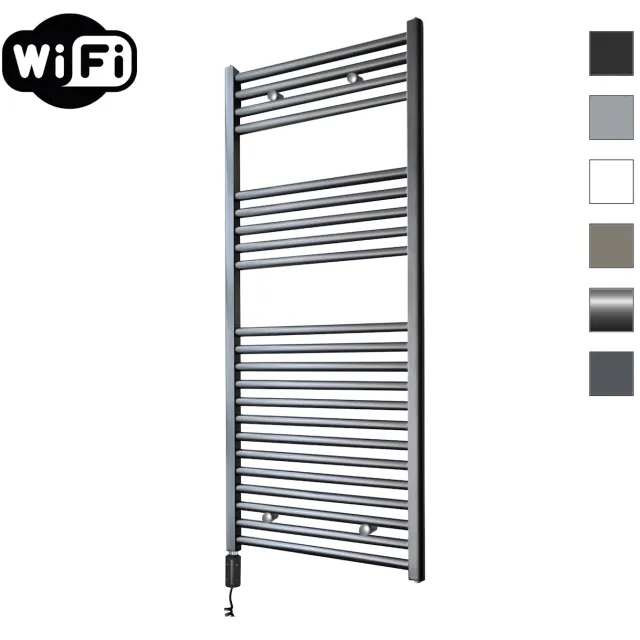 Sanicare Elektrische Radiator Sanicare HWV Met Wifi 111,8x60 cm Gunmetal 730W Met Thermostaat Zwart Linksonder