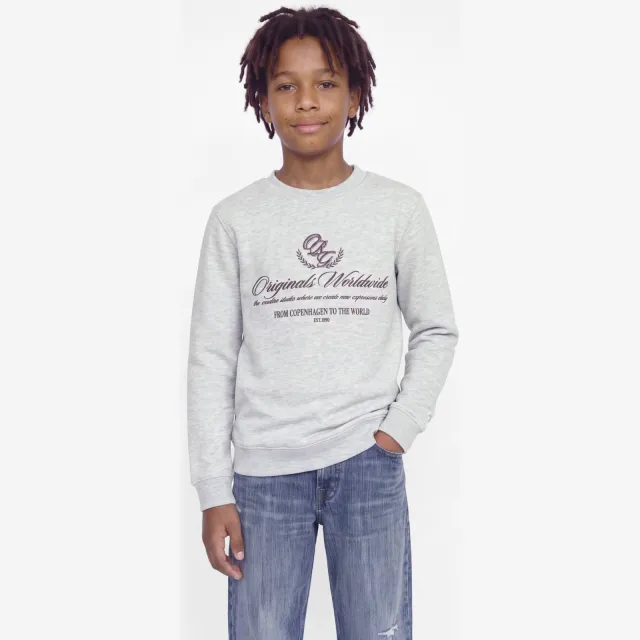 Jack & Jones JUNIOR sweater met tekstprint - lichtgrijs Lichtgrijs melange