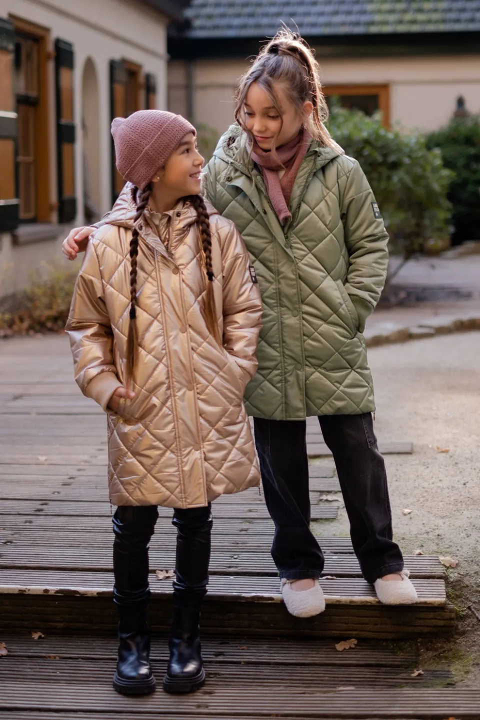 Like Flo quilted winterjas met split groen