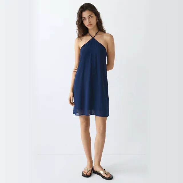 Mango halterjurk donkerblauw