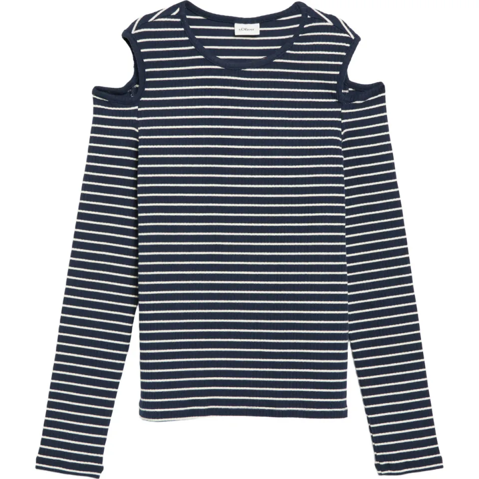 s.Oliver gestreepte longsleeve met cut-out donkerblauw/wit, foto 2