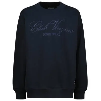 Vingino sweater met borduursels - donkerblauw Tekst