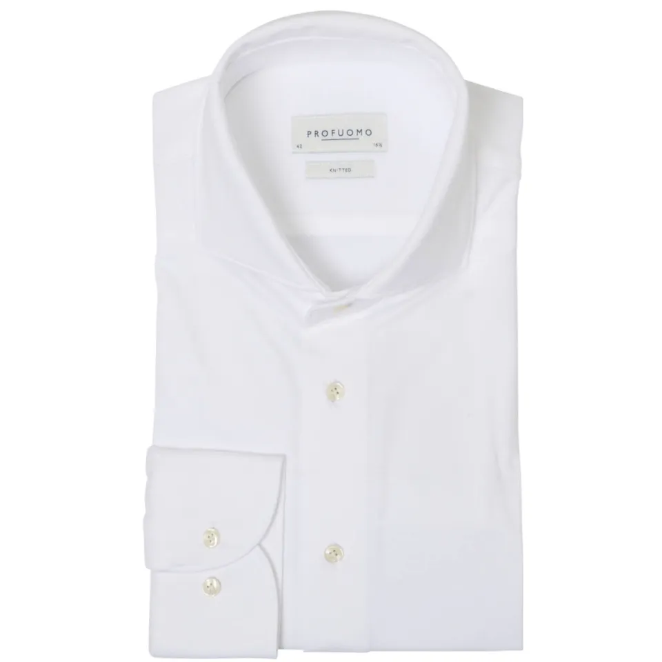Profuomo slim fit gebreid overhemd wit, foto 3