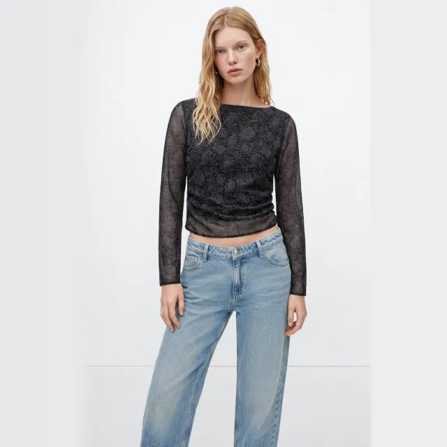 Mango Teen cropped blousetop met paisley zwart, foto 3