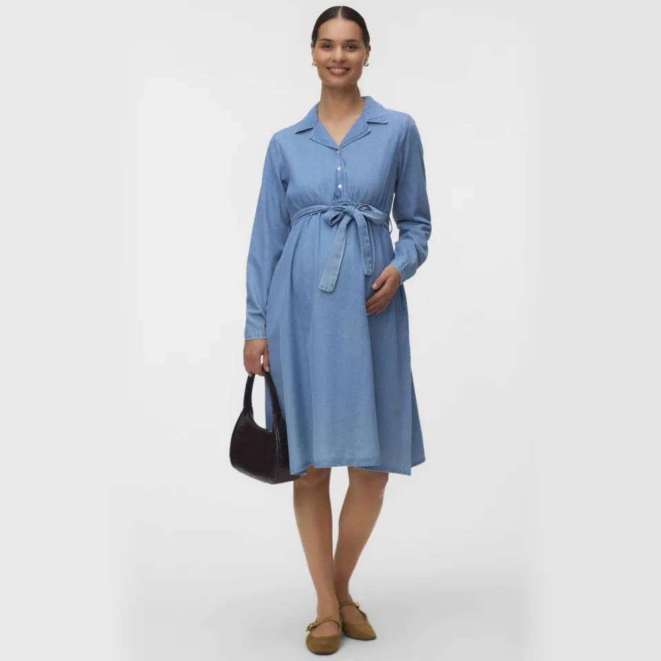 Mamalicious zwangerschapsspijkerjurk met ceintuur mediumblauw Medium blue denim