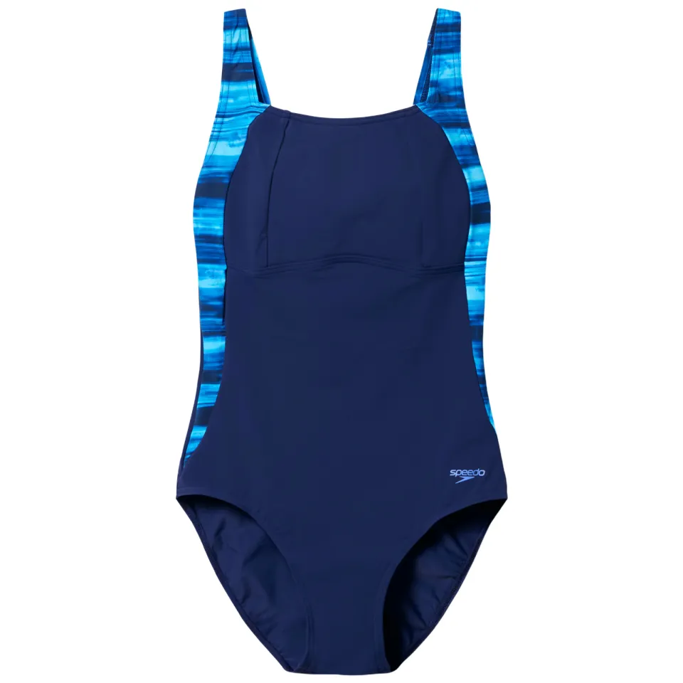Speedo Lunalustre Printed Shaping badpak donkerblauw donkerblauw/turquoise, foto 2