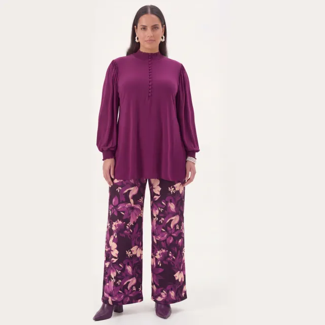 Yoek Ciclamy pantalon bloemenprint paars