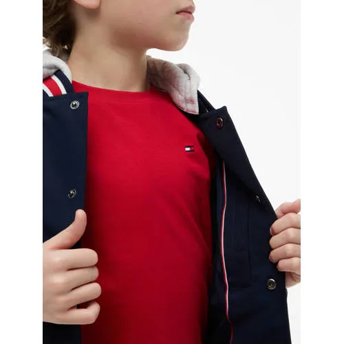 Tommy Hilfiger winter bomberjack donkerblauw met capuchon donkerblauw/rood/grijs melange, foto 7