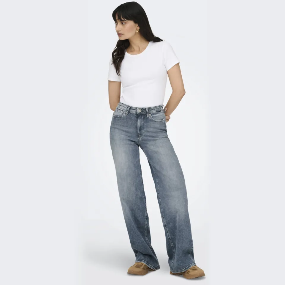 Only high waist wide leg jeans medium blue denim
