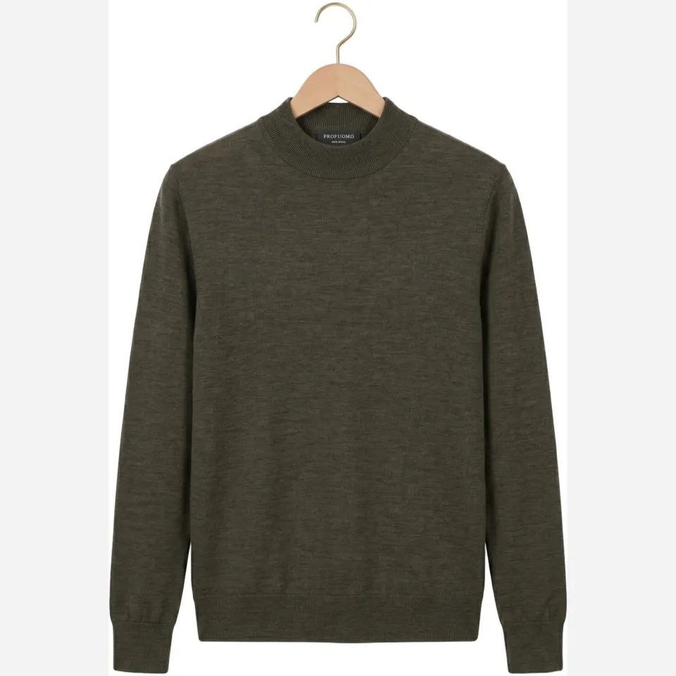 Profuomo Heren Truien & Vesten Pullover Mock Neck Extrafine Merino - Khaki, foto 2