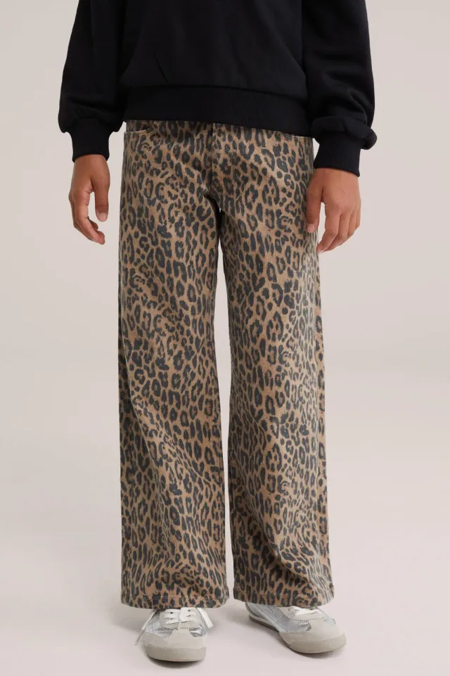 WE Fashion wide leg jeans met dierenprint - bruin, foto 3