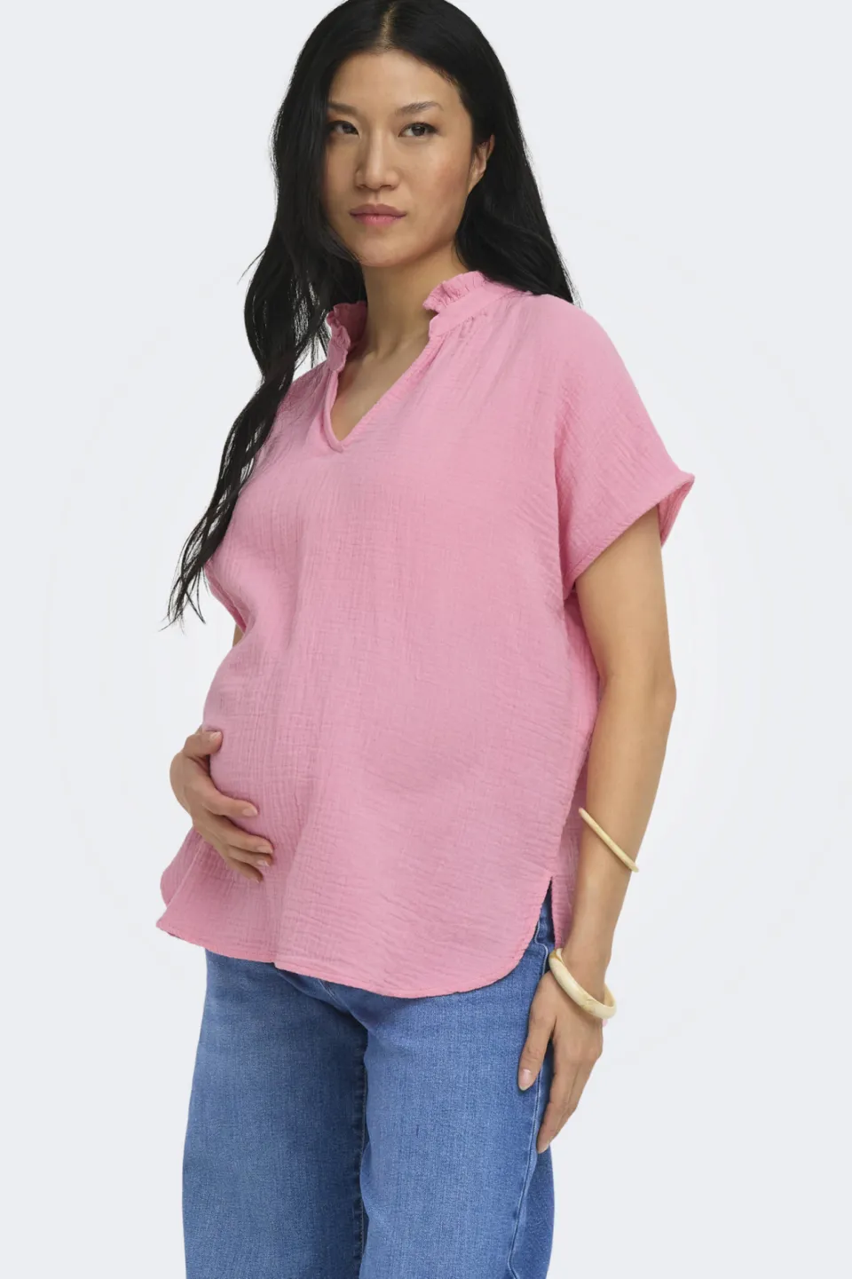 Only MATERNITY zwangerschaps blousetop met textuur roze, foto 5