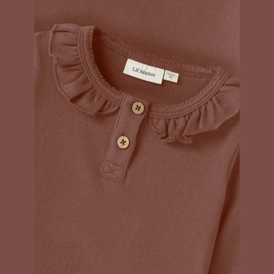 Lil' Atelier longsleeve met ruches bruin, foto 5
