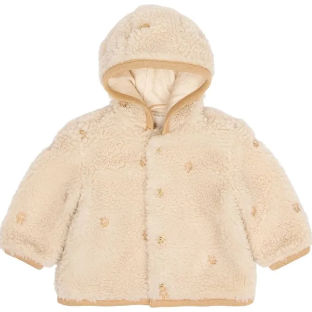 Little Dutch gebreid vest met teddy details, borduursels en print - zand