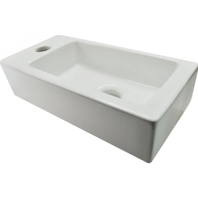 Wiesbaden Fontein Wiesbaden Rhea Mini Rechthoek 36x18x9cm Keramiek Wit (Kraangat links)