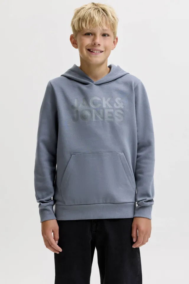 Jack & Jones JUNIOR rechtvallende hoodie met logo - grijsblauw