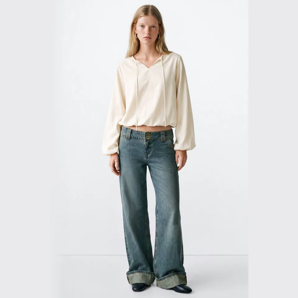 Mango blousetop beige met kordel