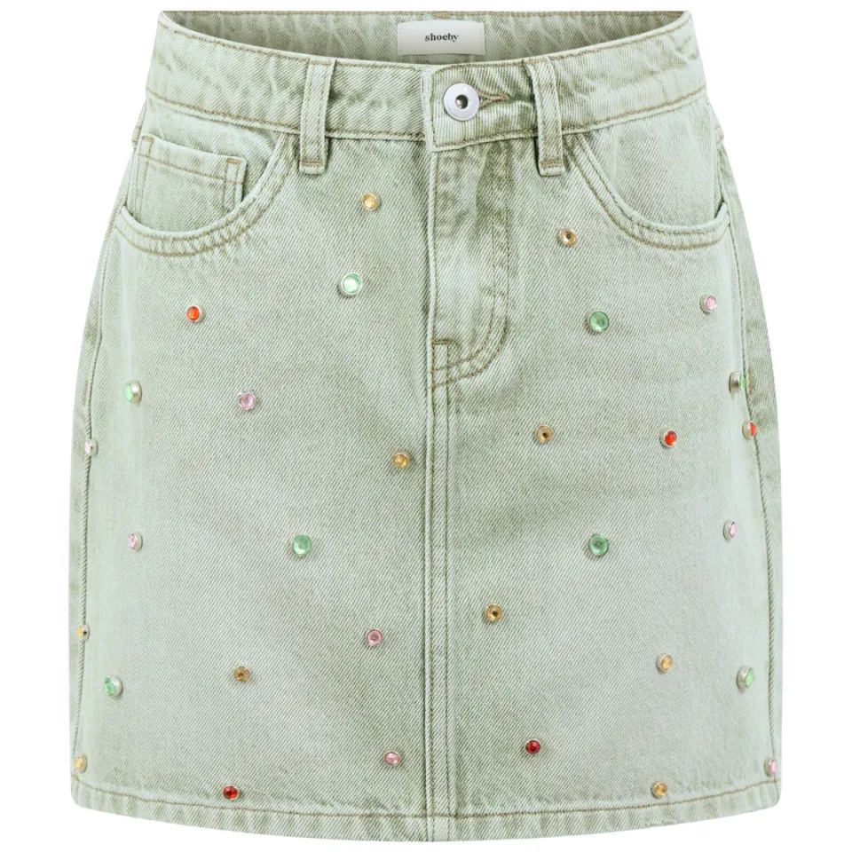 Shoeby spijkerrok met strass-steentjes lichtgroen, foto 2