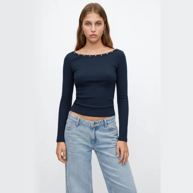 Mango TEEN longsleeve met studs - marineblauw