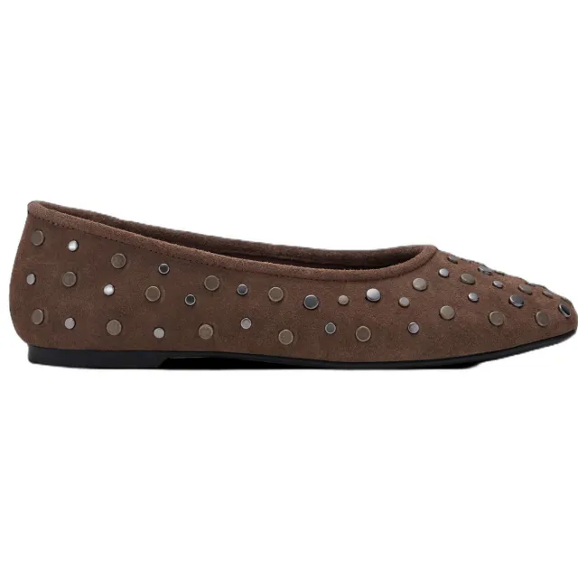 Mango TEEN suède ballerina's met studs - bruin
