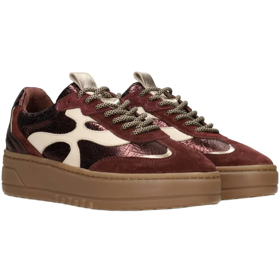 Haboob Aurelie leren sneakers met plateauzool - bordeaux, foto 3