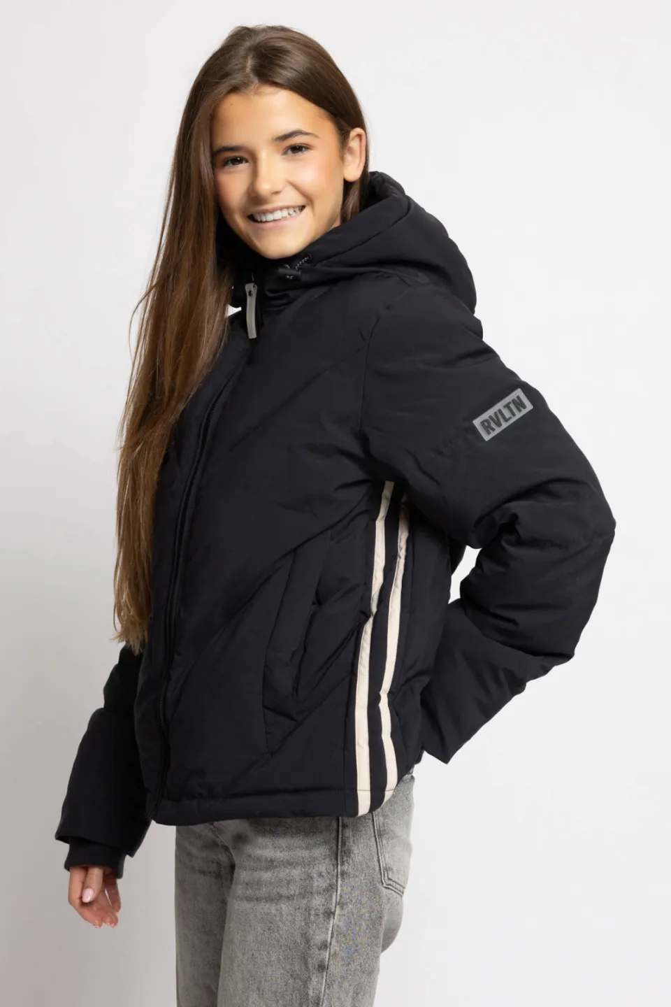LOOXS 10sixteen gewatteerde gestreepte quilted winterjas - zwart, foto 8