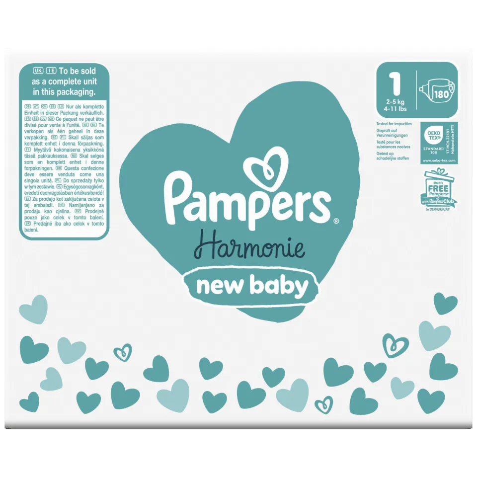 Pampers Harmonie Maat 1 maandbox - 180 luiers, 2kg-5kg