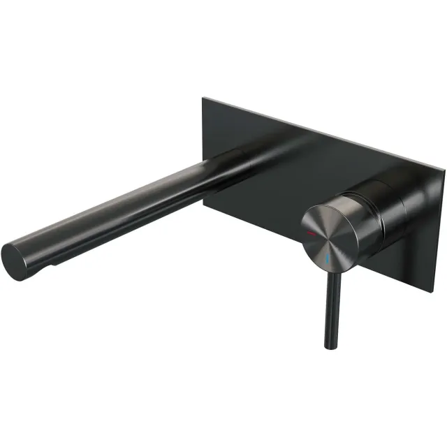 Brauer Inbouw Wastafelmengkraan Brauer Gunmetal Edition Coldstart Rechte Uitloop Ronde Hendel Rechts Geborsteld Gunmetal PVD Met Afdekplaat