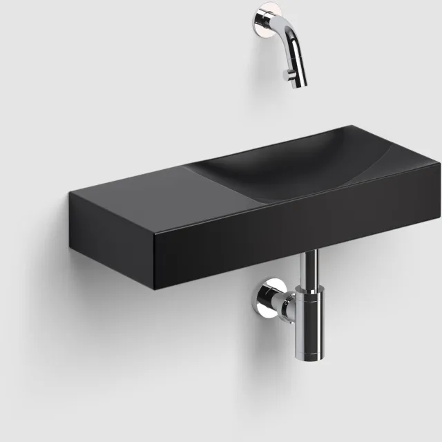 Clou Vale Fontein Zonder Kraangat Links Met Geïntegreerde Afvoer Zwart Mat Keramiek 45 cm