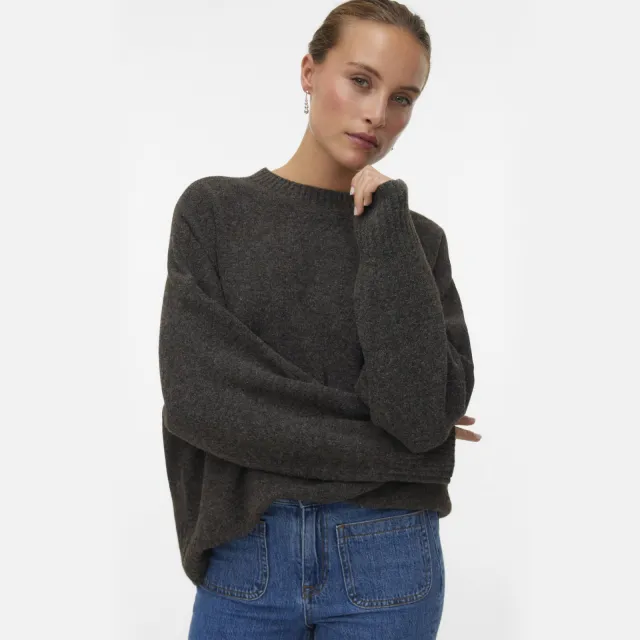 Vero Moda gebreide trui VMBOOM donkerbruin