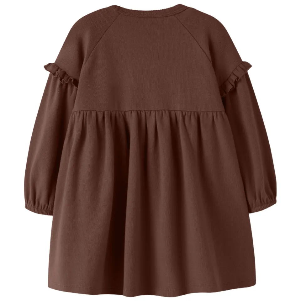 Lil' Atelier midi A-lijn jurk met ruches bruin, foto 2