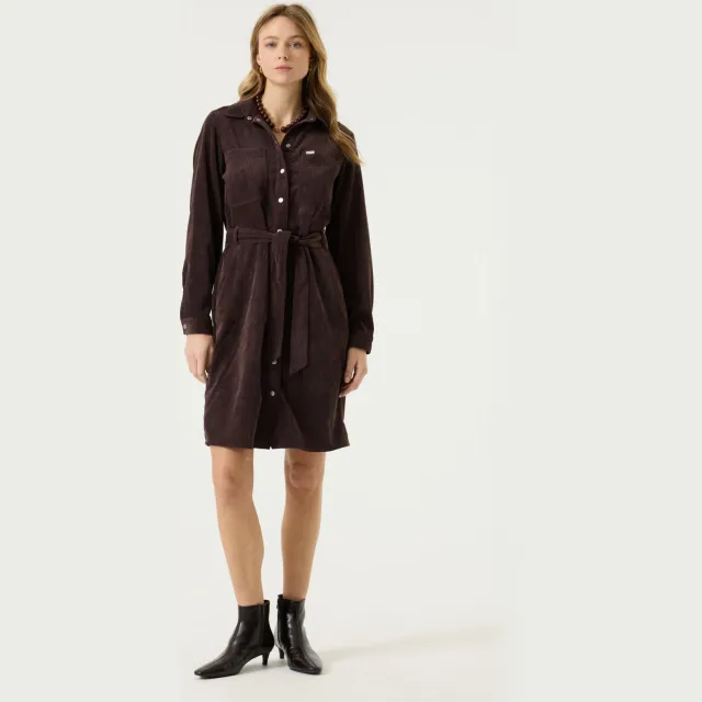 Garcia corduroy jurk met ceintuur - bruin, foto 2