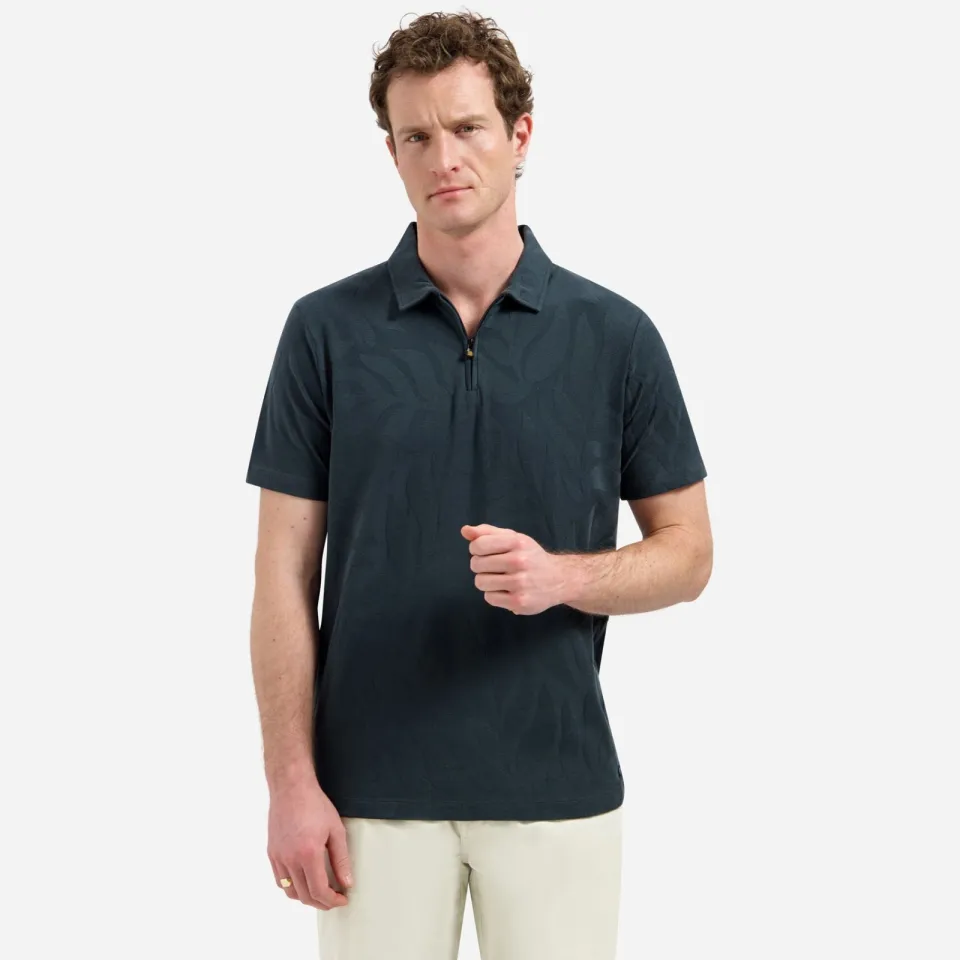 No Excess Polo Shirt Korte Mouw No Excess Half Zip Poloshirt Jacquard Dark Steel groen