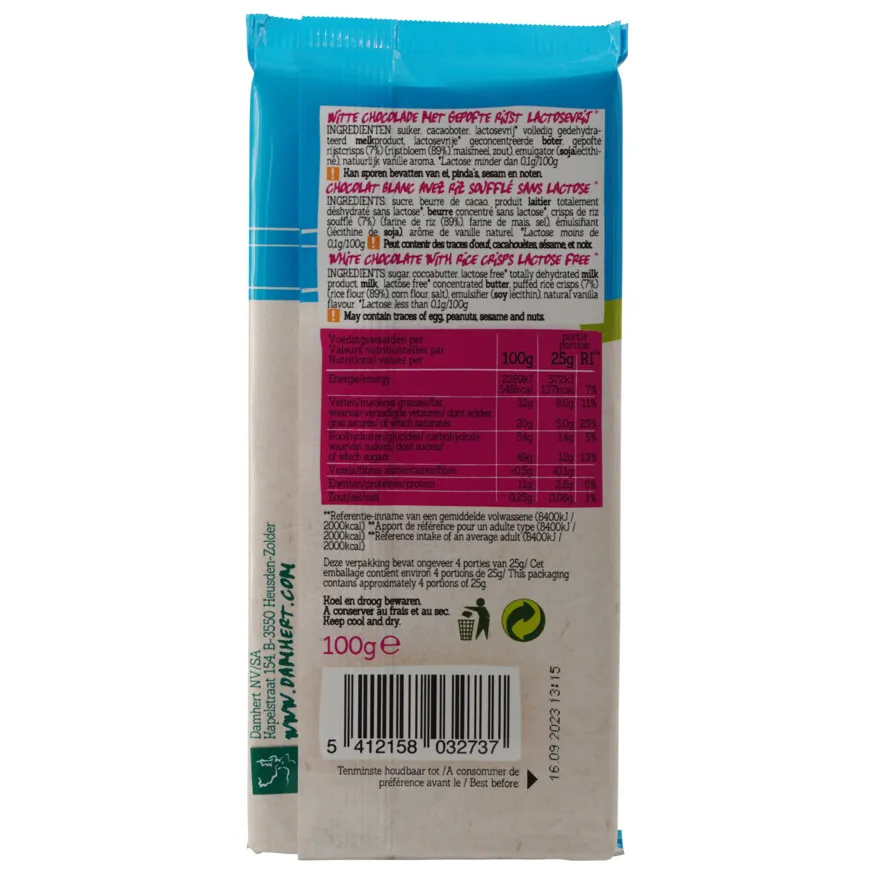 Damhert Witte Crisp chocoladetablet lactosevrij, foto 2